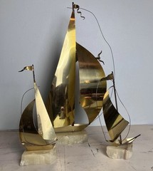 Vtg DeMott And Signed Brass Metal Sail Boats Nautical Sailing MCM Lot of 3 70s