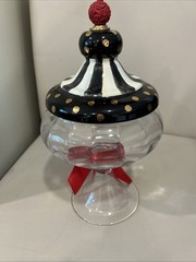 Retired Mackenzie Childs Courtly Stripe Black Tie Apothecary Jar Canister Medium