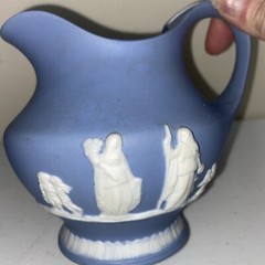 Jasperware Pitcher Jug Neoclassical & Vase Pot Bowl Wedgewood Blue 2pc