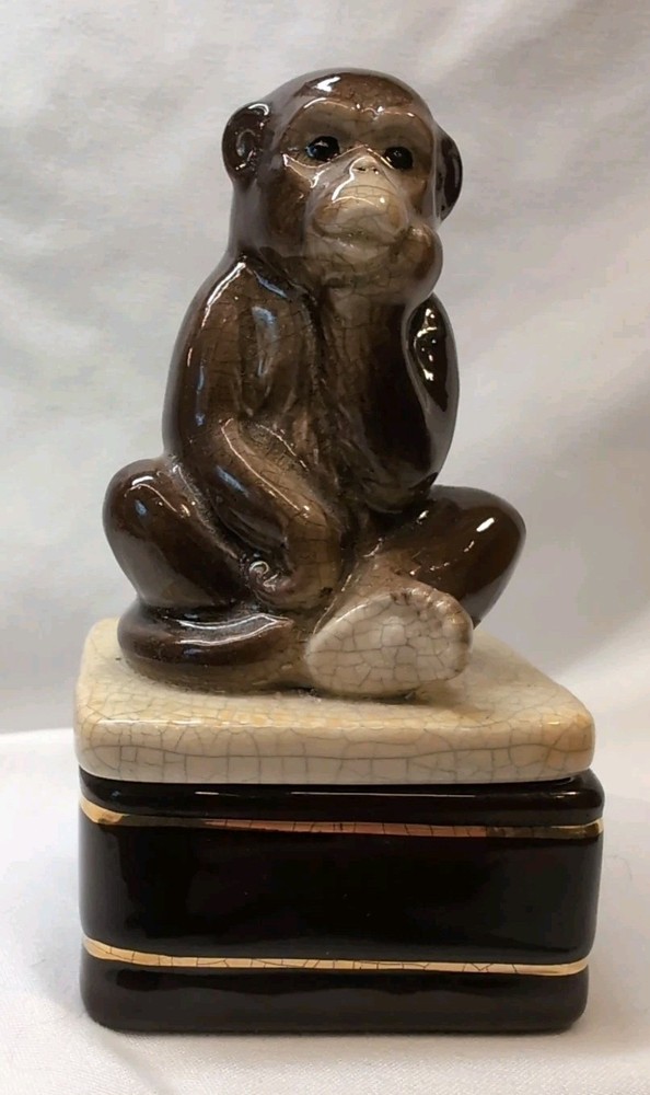 Vintage 1990’s Takahashi San Francisco Monkey Ceramic Trinket Box
