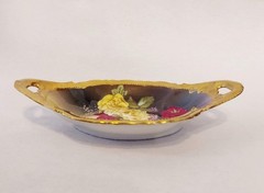 1920s O&EG Royal Austria Rose Pompadour Hand Painted Trinket Bowl Gold Handles