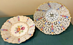 Dresden Flowers, Schumann Bavaria PIERCED RETICULATED BOWL & Underplate PERFECT