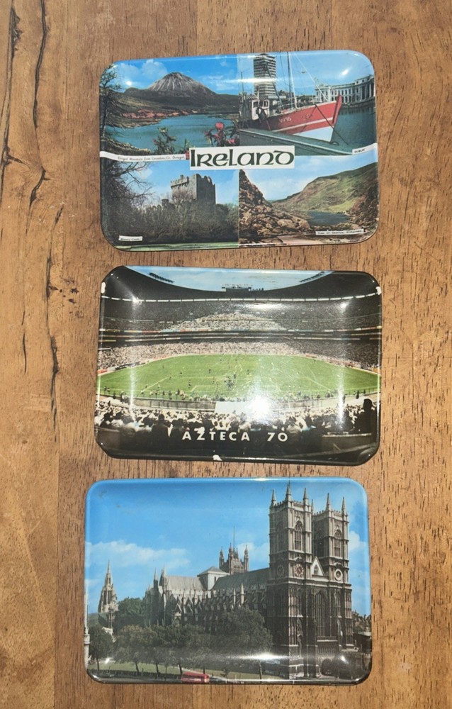 3 VTG 1970’s Melamine Trinket Tray Decor Dishes Ireland Azteca Grt Britain 4×6”