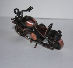 Heavy Welded Motorcycle Sculpture Bronze Nick-Knack Rolling Wheels 5 1/2″x 3 1/4