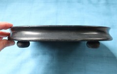 Vintage Oval Wooden Stand Base for Display Black Stain with Groove 9″ x 7″