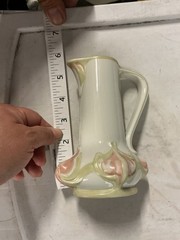 Franklin Mint Fine Porcelain Art Nouveau Pitcher Vase Cream Pink Floral 5.5”