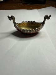 SOLID STERLING SILVER ANTIQUE with enamel and gilding Boat Viking Norway