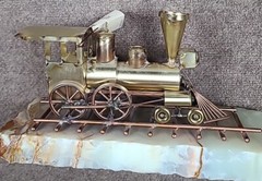Vtg Signed DeMott Brass & Copper “Western Express” Train Sculpture on Onyx Base