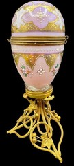 Antique French Pink Opaline Glass Egg Perfume Casket Palais Royal Jewelry Box
