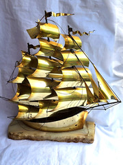 VINTAGE LARGE DEMOTT SHIP SCULPTURE HANDMADE MODERNIST SAIL SHIP SIGNED ORIGNAL