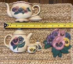VTG Home Interiors Teapot Pansies 90s Wall Decor Hanging Granny Cottagecore MCM