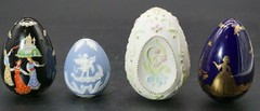 Franklin Mint Eggs Blue White Parian Style Ceramic, Folk Fable Bundle