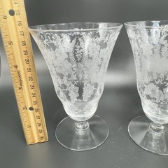 Vintage Viking Glass PRELUDE Etched Clear Footed Glasses Cups Tumblers Set 2