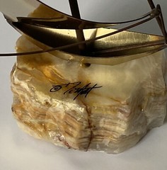 John DeMott Signed Metal Brass Sailboat Sculpture On Stone Base Decor Art Sail