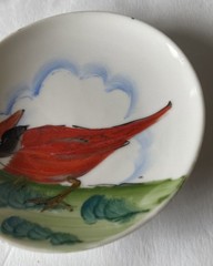 Small Vintage Hand painted Cardinal Trinket/Wall Hanging Dish Unbranded