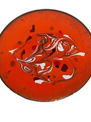 Vintage MCM Art Orange Enamel On Metal Copper Trinket Dish