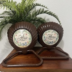 Vintage Burwood Brown Plastic Shell His and Hers Towel Holders Made in USA