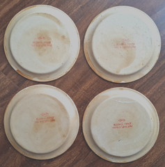 Japan 1940s Hand Painted Occupied Japan Green Pink Roses Small Plates Coasters