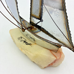 Vintage John DeMott Sailboat Sculpture Onyx Brass Copper MCM California Art