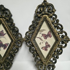 VTG Homco Home Interiors Butterfly Diamond Wall Plaques Set of 3 Gold Frames