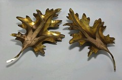 Vintage Set 2 Oak Leaves Home Interiors Gold Copper Metal Wall Art Decor HOMCO