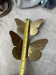 Pair of Vintage Gold Tone Metal Butterflies Butterfly Wall Decorations NL
