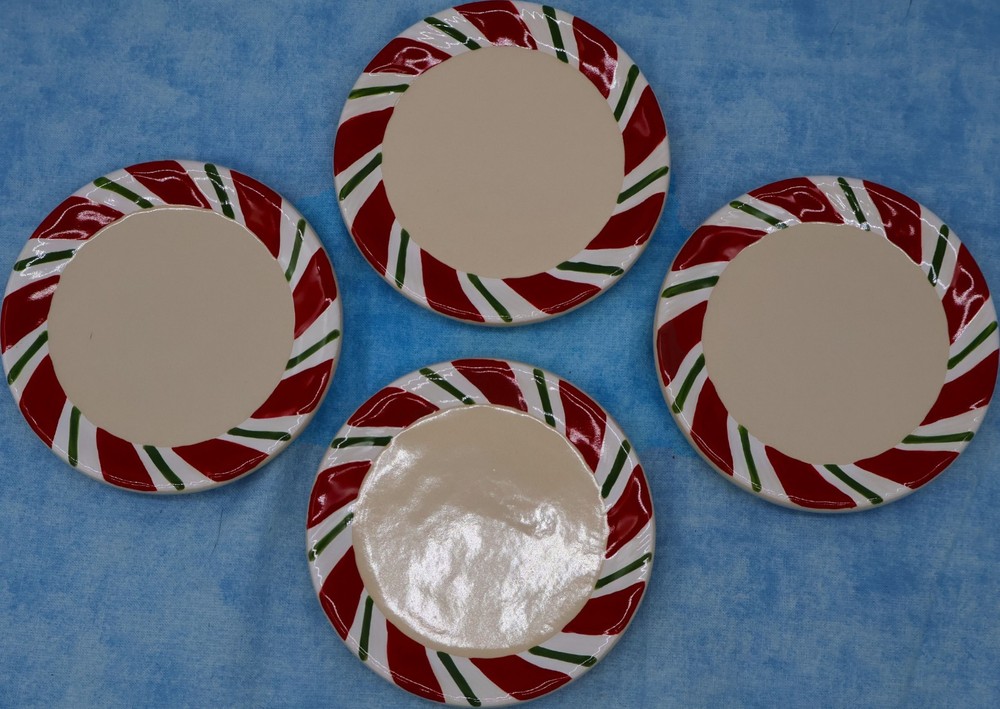 Longaberger Peppermint Holiday Coasters Set of 4 Christmas Stoneware w/ Box
