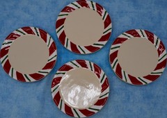 Longaberger Peppermint Holiday Coasters Set of 4 Christmas Stoneware w/ Box