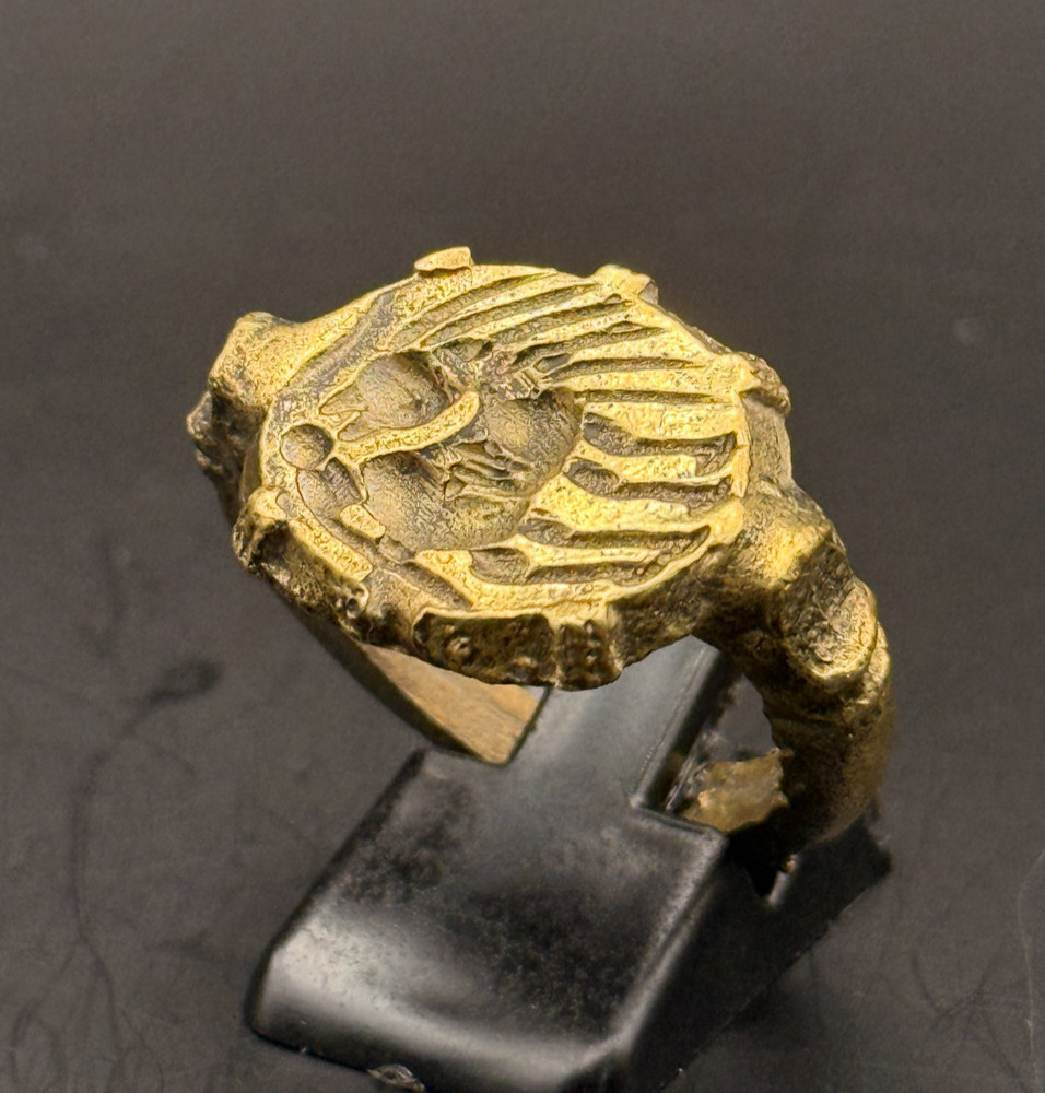 Large ancient Roman Ring bronze ring with decorated engraved bezel Antique Ring