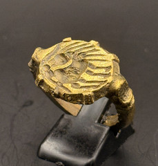 Large ancient Roman Ring bronze ring with decorated engraved bezel Antique Ring