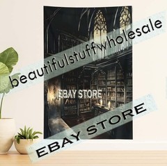 Dark Library Interior Tapestry books library candles gothic 39X59 in