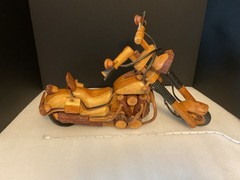 VTG Large Wooden Motorcycle Handmade Collectible Sculpture Cycle 18” Chopper