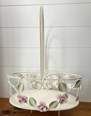 Vintage Tole Style Rose Basket Metal Shabby Chic Cottage Decor