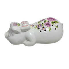 Vintage 1978 Avon Pig Ceramarte Made in Brazil Floral Potpourri Holder 5″ Long