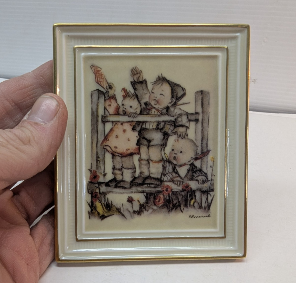MJ Hummel Bye- Bye Miniature Ceramic Artwork on Easel 4 x 3.5 Inch Switzerland