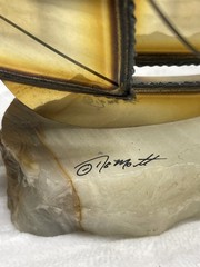 Vintage Silver Sail Boat Sculpture SIGNED Onyx Stone Base John DeMott