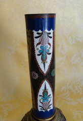 Pair of Antique Japanese Cloisonne Columns W/ Gilt Bases & Onyx Top Meiji c.1900