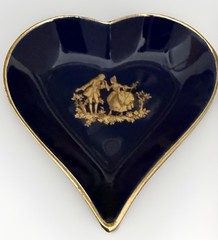 Vintage Limoges France Cobalt Blue Heart Ring Dish Gold Gilt Jewelry Trinket
