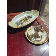 Antique Royal Austria Edwardian Daisy Jewelry Tray & Hand Ring Dish Set