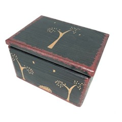 Vintage Hand-Painted Wood Box Leather Hinges B Altmans & Co NY with gift box