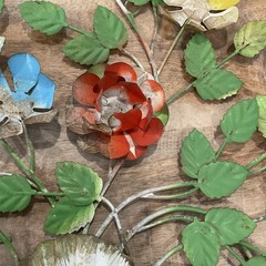 Vintage TOLE METAL WALL Hanging Floral Art Sculpture MCM