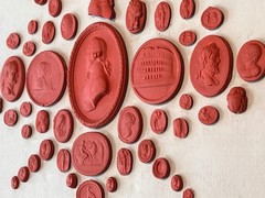 Set of Three Grand Tour Neoclassical Vintage Red Plaster Cast Waxed Intaglio set