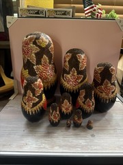 Wood burned Nesting/Traditional. 9.5 Piece Painted Detail – SIGNED. Russian