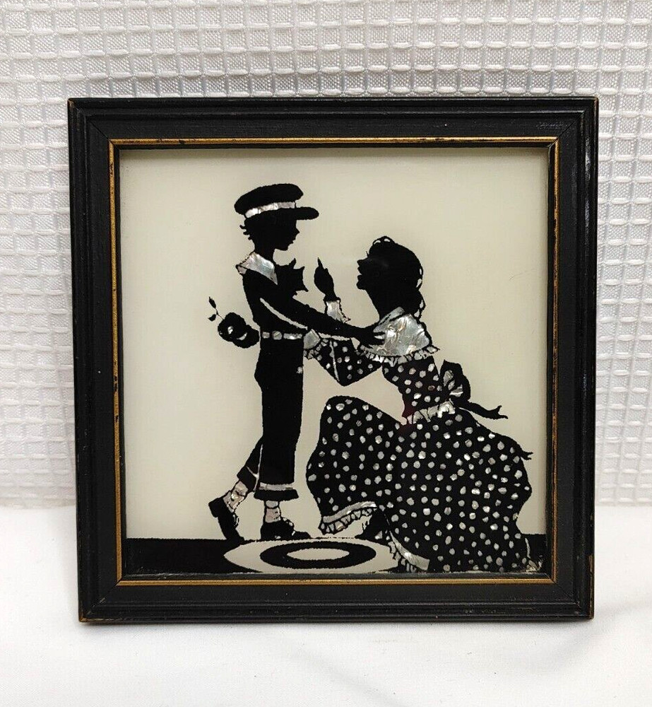 Vintage Art RELIANCE Silhouette Victorian Style Framed “ The Gift Bearer”