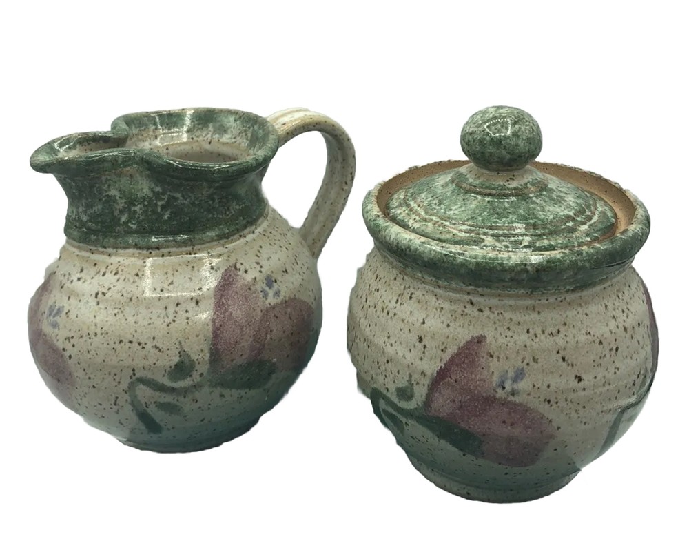 Original ❤️ Parsley Artisan Pottery Magnolia￼Creamer & Sugar