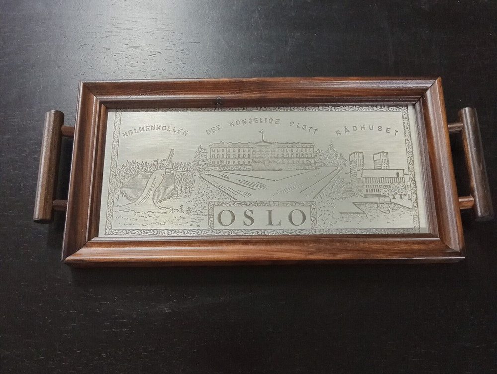 Norway Oslo Wood Serving Tray Souvenir Handles Home Decor Collectible Decorative