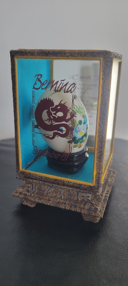 Collectible 1991 Bernina Hand Painted Egg w Menu Rare Sewing Memorabilia