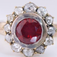 MUSEUM GRADE: Antique Faberge 14k Gold 1.77ct Ruby & 1ct Diamond Ring c1890’s