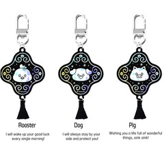 Korean Holographic Zodiac Amulet Keychain Traditional Good Luck Charm Keyring