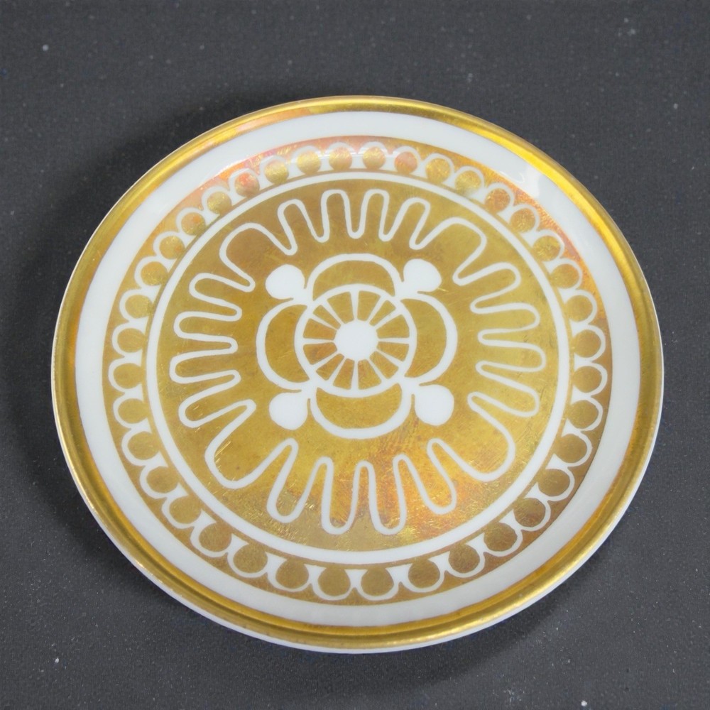 Porsgrund Norway Fine Porcelain 3inch Round Trinket Dish Plate Gold Accents VTG